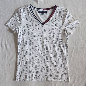 Tommy Hilfiger White Polka Dot V-Neck Tee